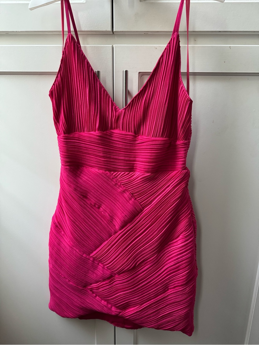 DO+BE Hot Pink Pleated V-Neck Spaghetti Strap Mini Dress